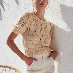 Vintage Peach Pointelle Sweater Short Sleeve Dolman Soft Knit Top 70s 80s Size M